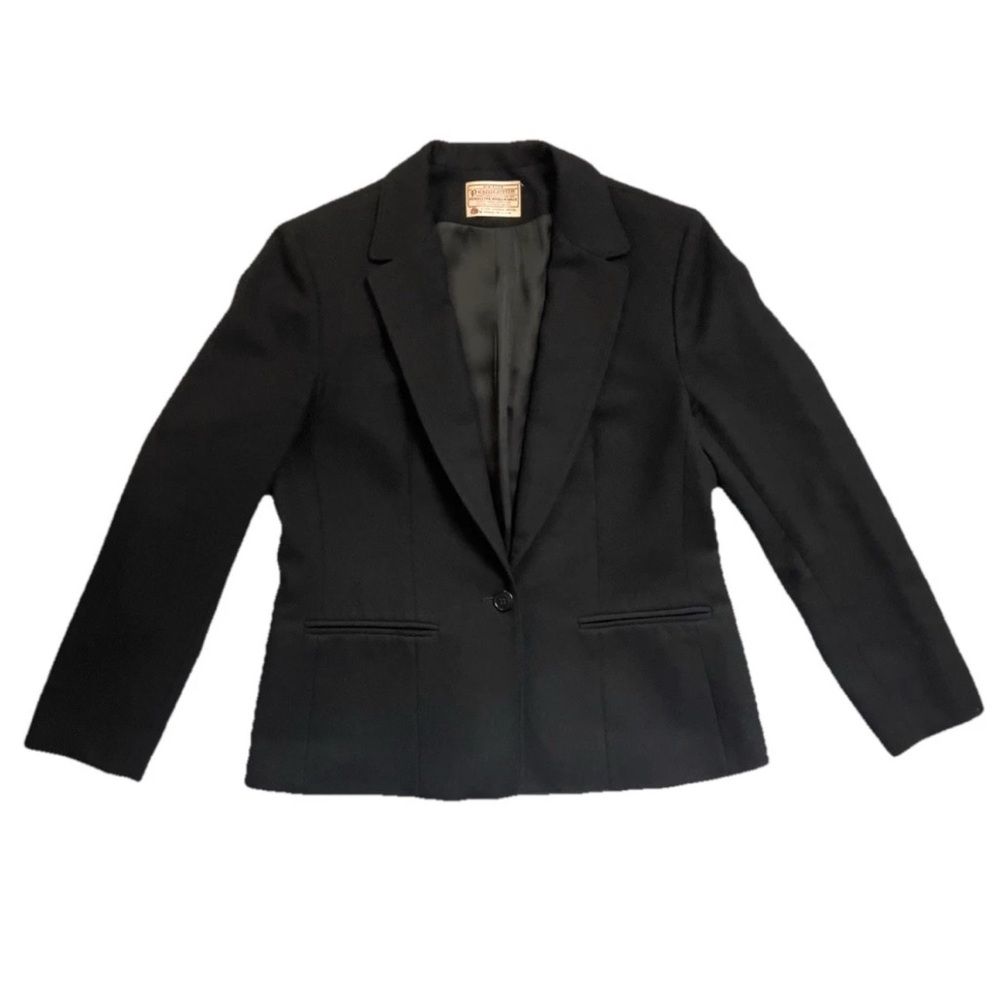 VTG Pendleton Woman’s Black 100% Wool Tailored Blazer Jacket Petite USA Made